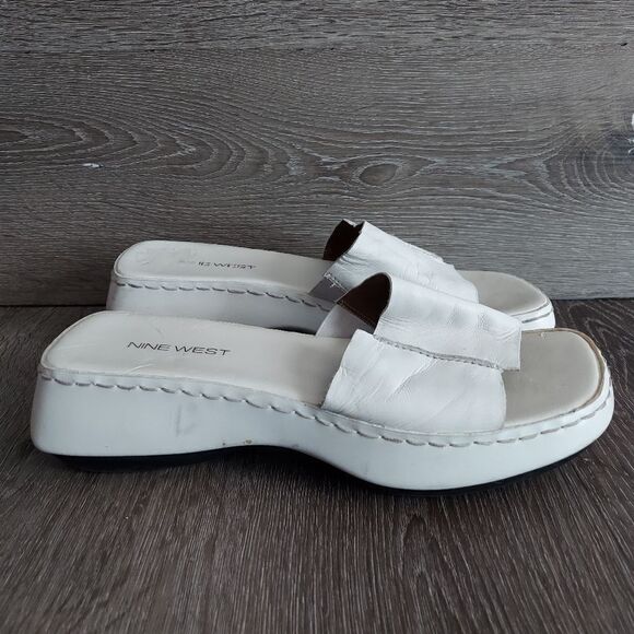 Nine West Vintage 90s White Platform Slip-on Sandals Size 9 - Picture 1 of 11